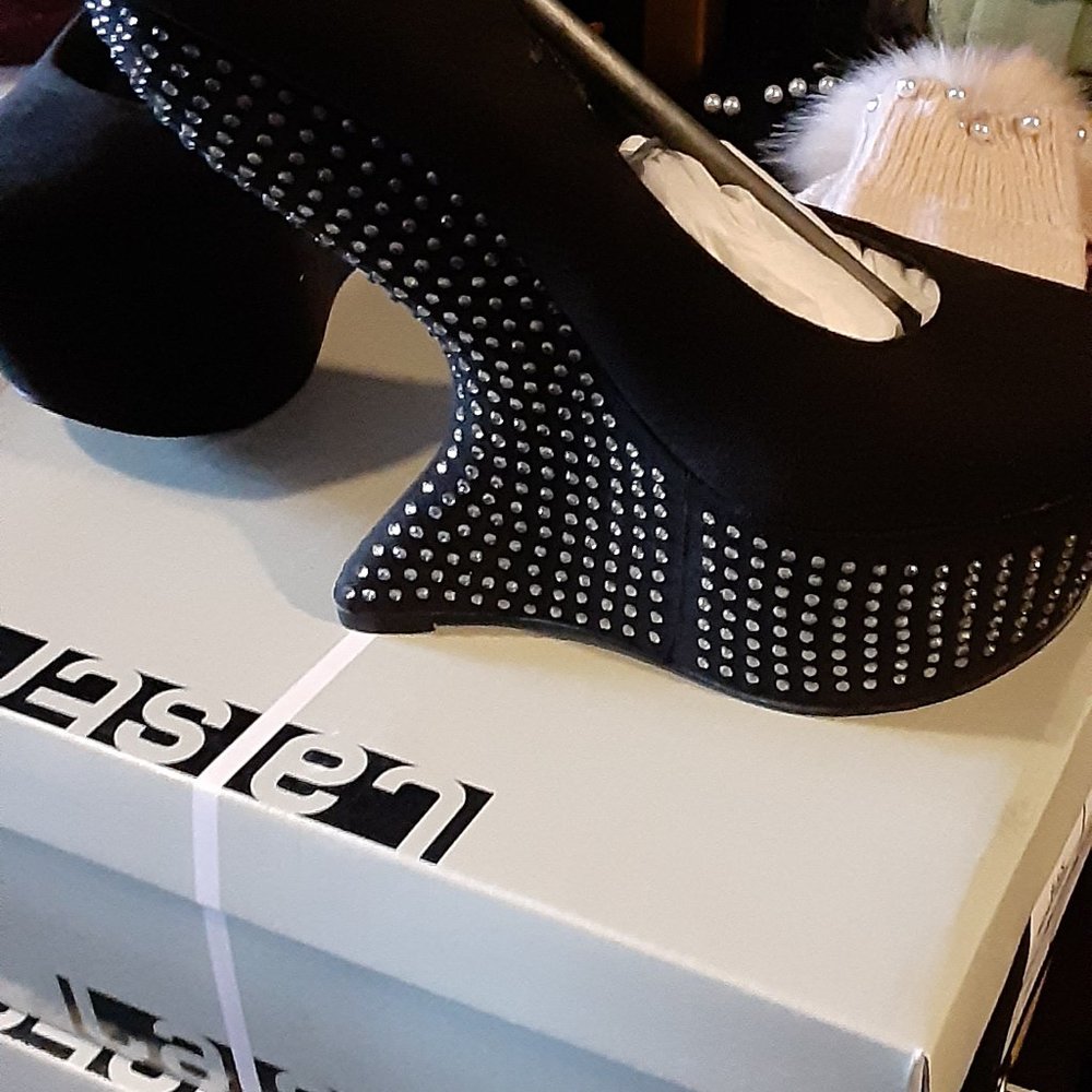 LA STRADA BLACK SUEDE BLING PLATFORM WEDGE GAGA STYLE MADE IN HOLLAND - Picture 3 of 4